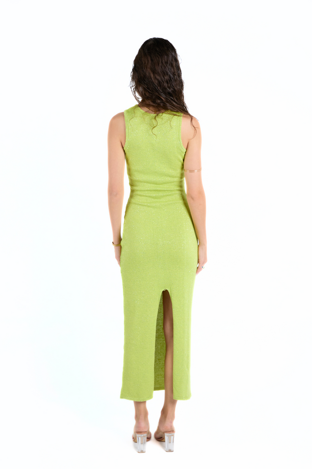 LILY LUREX DRESS IN CYBER LIME