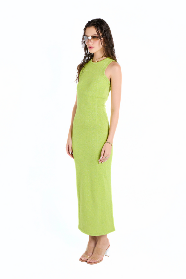 LILY LUREX DRESS IN CYBER LIME