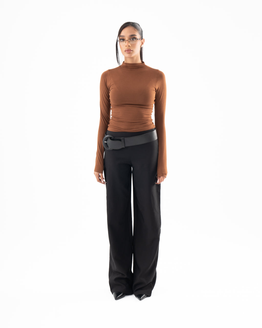 High Neck Elevated Top in Brown